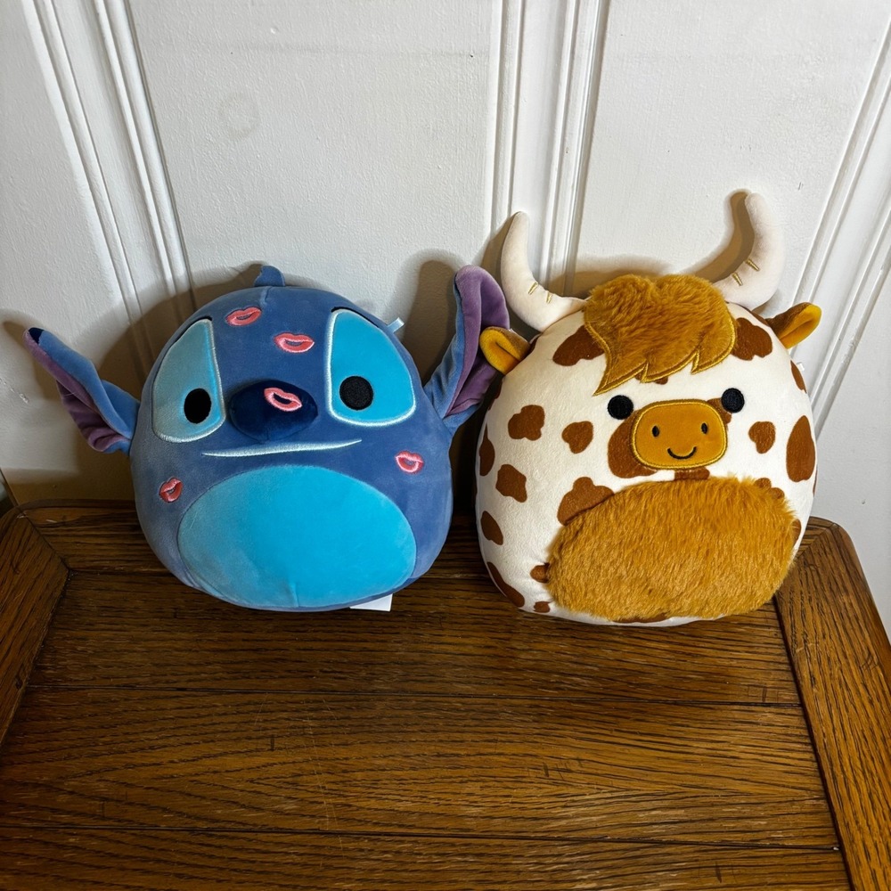 Squishmallows Plush Toys Disney Stitch & Alonzo the Brown & White Highland Cow